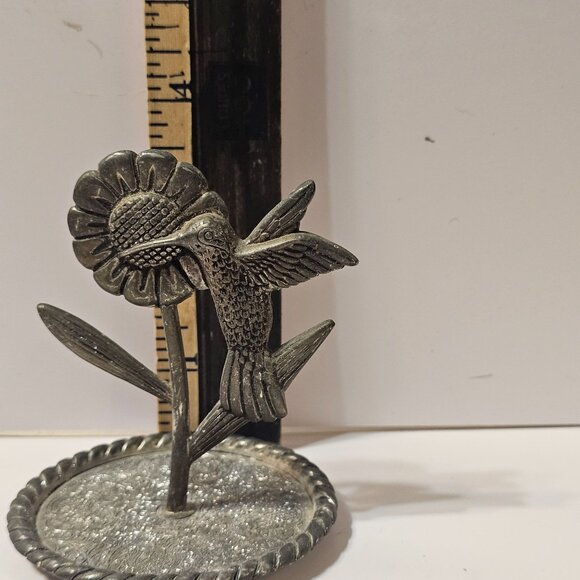 Hummingbird & Flower Figurine Silver-Tone Metal Jewelry Holder Or Paperweight Wi - Picture 5 of 7